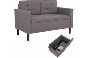 Mingone Divano 2 Posti Poltrona Salotto Moderno con Spazio di Archiviazione Piedi Affusolati Tessuto di lino Rimovibile Divano Per il tempo libero 63 x 118 x 76 cm (Taupe)