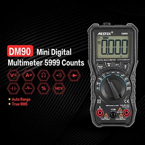 MESTEK DM90 Mini Digital Multimeter Auto Range True RMS AC/DC Volt Amp Ohm Capacitance Frequency Duty Cycle Continuity Tester(Color：Black)