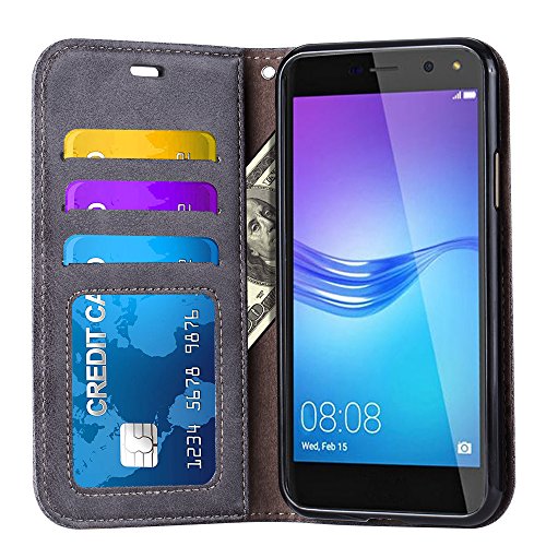Funda Huawei Y6 2017 Funda Huawei Y5 2017  Ferlinso Carcasa Cuero Retro Elegante con ID Tarjeta de Cr  dito Tragamonedas Soporte de Flip Cover Estuche de cierre magn  tico para Huawei Y5 2017   Y6 2017  Gris 