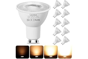 Levidon GU10 LED Bulbs Dimmable, Warm White 2700K, 50W Halogen Spotlight Replacement, 4.9W Dimmable GU10 LED Bulbs, 220-240V 355LM 38° Narrow Beam Angle - Pack of 10