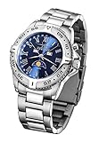 Herrenuhr der FIREFOX Premium Serie. Vollmassive Edelstahlausführung in matt/hochglanzpoliert (auch das Armband, kein gefaltetes Material). Sunray-Zifferblatt in blau mit römischen Zahlen: Verändert im Licht gedreht den Farbton zwischen hell und dunkel.