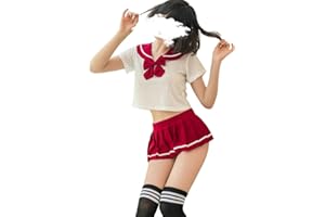 SINROYEE Anime cosplay, kostiumy, japoński, mini marynarz, damski, seksowny strój uczennicy, piękny (czerwony)