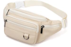 HEBETAG Riñonera de cuero vintage para hombres y mujeres, viajes, senderismo, correr, cinturón delgado para teléfono celular, monedero, bolsa de café, #24Beige