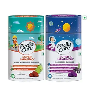 Pediacare Super Immuno Plus Elderberry & Amla Vitamin C Gummies Yummy-Gummy Combo, Tasty Immunity Booster for Kids above 2 Years, 25 Count, Pack of 2