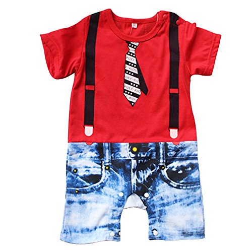 TiaoBug Baby Boys Short Sleeve Gentlemen Bodysuit Romper Suit Clothes 12-18 Months Red