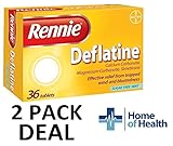 Rennie Deflatine Trapped Wind & Bloatedness Relief Tablets Sugar-Free Mint - 36 Tablets **2 PACK DEAL**