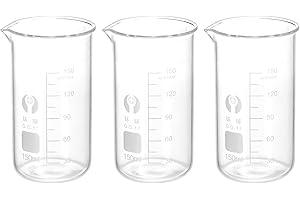 PATIKIL 3Pcs 150ml Tall Form Glass Beaker, 3.3 Borosilicate Glass Graduated Printed Scale Measuring Cups with Spout for Kitchen Lab Liquids