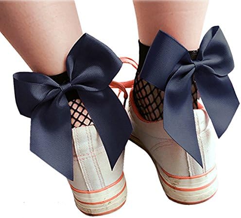 Semia Women Sexy Sock Fashion Fishnet Top-Ankle Socks Mesh Lace Fish Net Sexy Short Socks With Bowtie