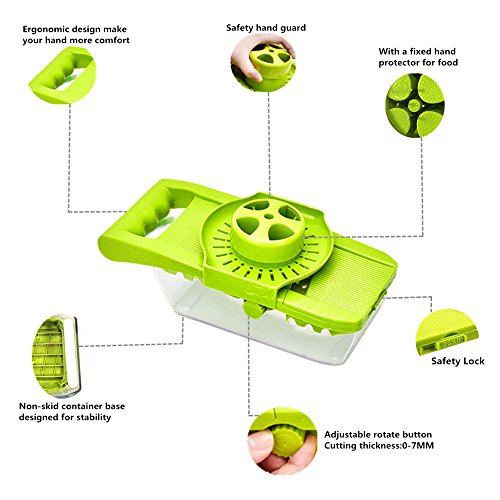 Gemüse Mandoline Slicer,muti-Funktion Lebensmittel Chopper Julienne Dicer Obstschneider mit 5 Austauschbaren Scharfen Klingen für Karotten/Gurken/Zucchinis /Kartoffeln Cutter/Zwiebeln/ Radieschen/Käse - 3