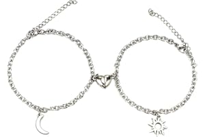 VELESAY 1Par Pareja Acero Inoxidable Pulseras Magneticas Cadena Pulsera Pareja Pulseras de la Amistad Pulseras para Mujeres Hombres Joyería