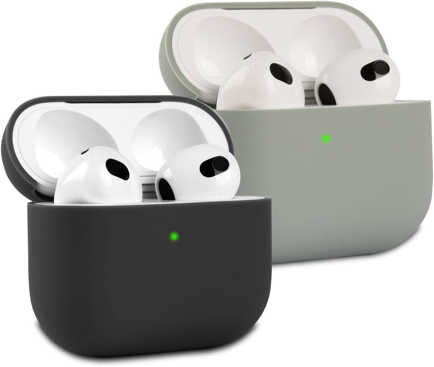 2 Piezas KOKOKA Funda de Silicona Compatible con AirPods 3.ª Generación 2021, Anti-rasguños Anti-Polvo Ultradelgada Funda Premium Silicona para Airpods 3, LED Frontal Visible, Negro/Gris