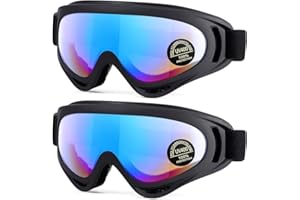Algasan 2-Pack Ski Goggles, Compatible Snowboard Goggles for Kids, Teens, Youth, Boys, Girls, Men and Women, Motorcycle Goggles, Wind Resistance Goggles