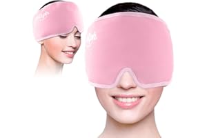 Hilph Bonnet Anti Migraine Froid Poche de Glace en Gel Bandeau, Soulage les Maux de Tête Migraine, Masque Migraine Relief Cap, Compresse Chaud Froid pour Migraine, Nervosité, Gonflement des yeux, Rose