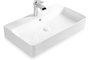 STILFORM Berlin Waschbecken aus feinster Keramik in Brillant Weiß für Wandmontage oder als Aufsatzwaschbecken in 70x42 cm mit Hahnloch modern und elegant