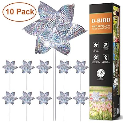 QQI Répulsif Oiseaux (Lot de 10),Réfléchissant Moulin à Vent Effaroucheurs Effrayer Oiseaux Away Jardin,Verger,Maison,Ferme-Plus Sûr et Efficace Que Pointes Oiseaux et Répulsif Anti-Oiseaux Ultrasons