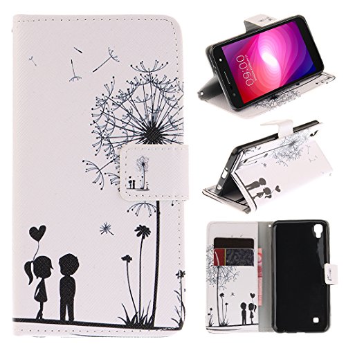 LG X Power Lederhülle, Asnlove PU Ledertasche Schutzhülle + Weich Hülle Stand Feature Flipcase Tasche Leather Case mit Standfunktion Tablet Etui mit Karte Slots für LG X Power / LG K220 (5,3 Zoll) - Löwenzahn