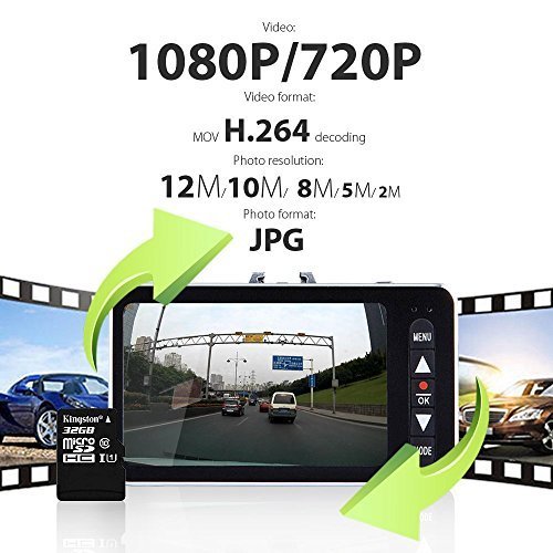 DBPOWER 2.7, Car Dash Cam Video Recorder DVR Camcorder Car Camera with Night Vision 120 ° 1080P HD G-Sensor capteur-g, 4xZoom, Support for Micro SD Cards 32GB (Not Included) - Image 7