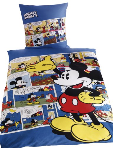 Disney G 15 600 WD13 100 Renforce Bettwäsche Walt Disney's Mickey Retro 135 x 200 cm Bettbezug und 80 x 80 cm Kissenbezug