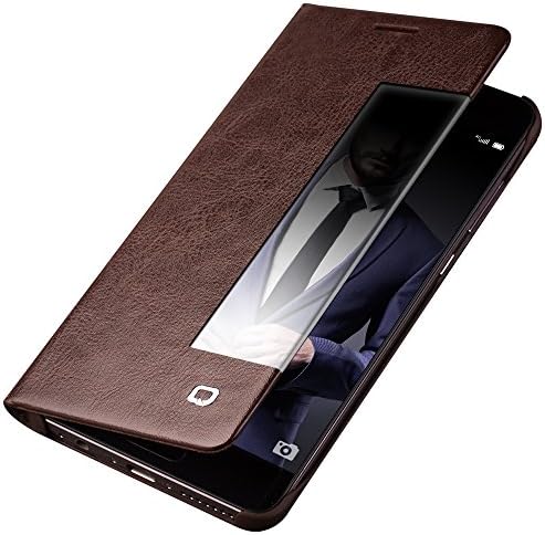 Qialino Huawei mate9 Pro Classic Pattern Leather Magnetic Flip View Case with wake &amp; sleep function, 5.9 Brown