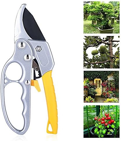 8" Garden Shear Ratcheting Hand Pruner 54±1 HRC Rubber Coated Grip Tree Clippers Garden Tool