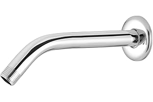 Braccio doccia con flangia e nastro in teflon, Markcco 25 cm, prolunga per soffione fisso e soffione a pioggia, in acciaio inox, montaggio a parete (cromato)