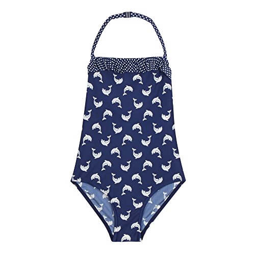 Bluezoo Kids Girl's Navy Dolphin Print Swimsuit Age 8-9