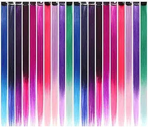 ANH MART Party Highlights Colorful Clip in Synthetic Hair Extensions, Heat Resistant Synthetic Hair Extensions on Double Weft Hair Extensions in Multiple Colors (10 Pieces, Multicolor-Straight)