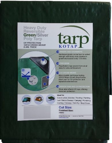 Kotap 12-ft x 25-ft Heavy-Duty 12 by 12 Cross Weave 8-mil Reversible Green/Silver Poly Tarp, Item: TGS-1225