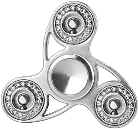 TENACHI Hand Fidget Spinner with Diamonds High Speed Alloy Gyroscope Focus Toy Stress Reducer Relieve Anxiety and Boredom Silver
