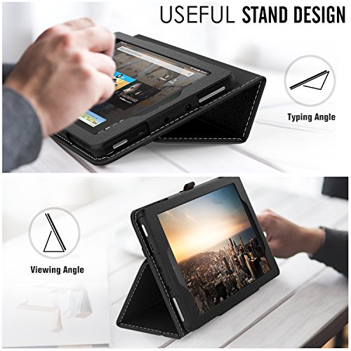 MoKo Hülle für All-New Amazon Fire 7 Tablet (7 Zoll – 7. Generation, 2017 Modell) – Kunstleder Ständer Schutzhülle Smart Cover mit Auto Sleep/Wake up Funktion, Stift-Schleife und Stanfunktion für das neue Fire 7 2017, Schwarz - 5