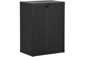 vidaXL Garden Storage Cabinet - Durable Polypropylene Unit with Rattan Look - Spacious 2-Shelf Organizer for Living Room, Bathroom or Patio - 65x45x88 cm Black