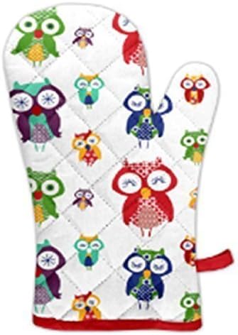 Jungle Forest Owl Bird Single Kitchen Bbq Oven Cooking Baking Gloves Mitts Thick Padded Cotton Mittens