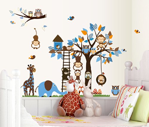 Rainbow Fox Dschungel-Zoo-Tier Giraffe, Elefant, L?we, Zebra und Affe, die Party auf Baum Affe Wandtattoo Owl Zoo Wandtattoo - 4