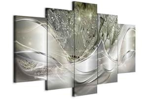murando - Quadro Astratto Fiori 200x100 cm 5 Pezzi Stampa su tela in TNT XXL Immagini Moderni Murale Fotografia Grafica Decorazione da Parete Quadri Componibili Soffione grigio verde argento