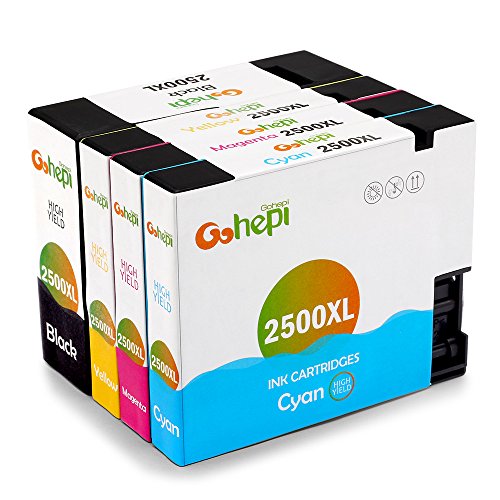 Gohepi 2500XL Kompatibel für Druckerpatronen Canon PGI-2500XL, Schwarz/Blau/Rot/Gelb 4er-Pack Arbeiten mit Canon MAXIFY MB5350 MB5050 iB4050 MB5450 MB5155 MB5150 iB4150 MB5455 Patronen
