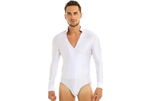 Freebily Body da Ballo Latino Americano Uomo Camicia Manica Lunga Floreale Leotard Vestito Danza Moderna Jazz Samba Rumba Valzer Maglietta Scollo a V Profondo