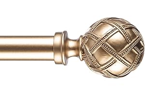 Ycolnaefllr 1 Inch Diameter Single Curtain Rod for Windows Heavy Duty Drapery Rods Adjustable Length from 48 to 84 Inch,Adjustable Single Window Curtain Rod with Resin Finial, Gold