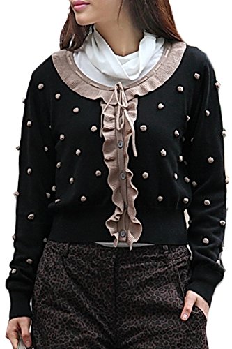 MK3006 Organic Cotton Maternity and Nursing Cardigan (UK 8-10, black + beige dots)