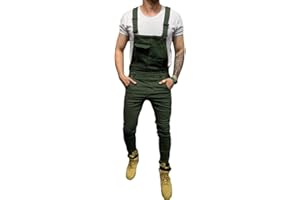ORANDESIGNE Salopette Uomo in Denim Casual Pantaloni Strappati Uomo in Tinta Unita Salopette Uomo Jeans Slim Fit Moda Ragazzo Jumpsuit Pagliaccetti da Lavoro con Bretelle