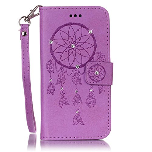 SKYXD für Samsung Galaxy J3 2016 J320FN Hülle Leder Traumfänger Blumen Drucken Muster,Brieftasche Klappbar Glitzer Strass PU Folio Schutzhülle [Kartenfach / Magnet / Standfunktion / Trageschlaufe] Inner Silikon Klapphülle mit [Handyanhänger + Eingabestift] 3 in 1 Zubehör Handy Tasche Etui for Samsung Galaxy J3 2016 J320FN Bookstyle Flip Case Leather Cover With [Stylus and Dust Plug]- Violett - 2
