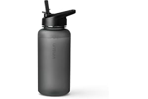 VINSUN Butelka sportowa 1 l ze słomką i pokrywką - lekka butelka na wodę z tritanu, bez BPA, szczelna - butelka na napoje do fitnessu, podróży, pracy, na świeżym powietrzu