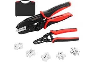 TEENO Set di 8 pinze a crimpare multifunzionale, pinza a cricchetto per terminali termoestringenti e connettori in nylon, capicorda solare