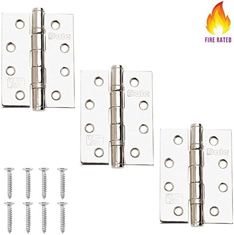 3 x Grade 13 Fire Rated Ball Bearing Stainless Steel Door Hinges 4" x 3" Polished Stainless Steel