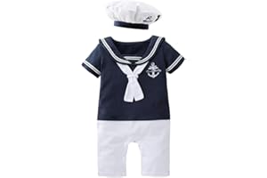Lito Angels Deguisement Costume Vetement Body Marin avec Chapeau pour Bebe Garcon Taille 3-18 Mois, Blanc Bleu