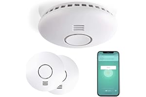 DOOWIFI Lot de 2 pièces DWF-0605WI : Détecteur de fumée connectée WiFi Extra Plat, Notification sur Smartphone, en 14 604 certifié par TUV modèle GS558D-H04. Buzzer intégré de 90 DB.