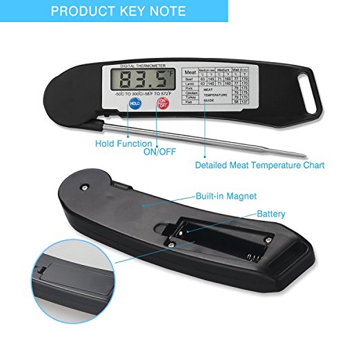 Digital-Nahrungsmittelthermometer Instant lesen Kochthermometer mit klappbaren interne Sonde Anti-Korrosions für Küche Lebensmittel Fleisch Grill BBQ Milch und bathwater (dünn) - 2