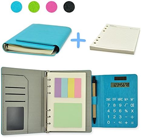 2017 PU Leather 6 Ring Executive Personal Organisers Business Multi-function Ruled Notebook With Solar Power Calculators and Card Slot 7"(7 1/4"x5 1/2"x1 1/4") + EXTRA 1 set Refills