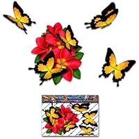 Blume Rot Frangipani Plumeria Kleine Bündel + Schmetterling Tier Auto Aufkleber Aufkleber - ST00046RD_SML - JAS Aufkleber