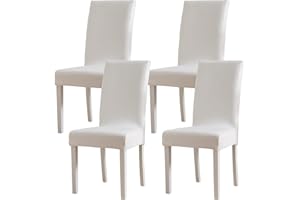 EMEMA Bianco Coprisedie con Schienale in velluto 4 Pezzi, Lavabile Estraibile Misura Universale Fodere per Sedia in Elasticizzato, Moderna Sala da Pranzo, Hotel, Arredamento Ristorante, Office