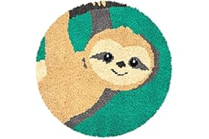 ROCKY&CHAO Knüpfhaken-Set, Teppich-Stickerei-Set, Häkelleinenmuster, runde Form, Handarbeit, für Kinder und Erwachsene, Anfänger, 50,8 x 50,8 cm